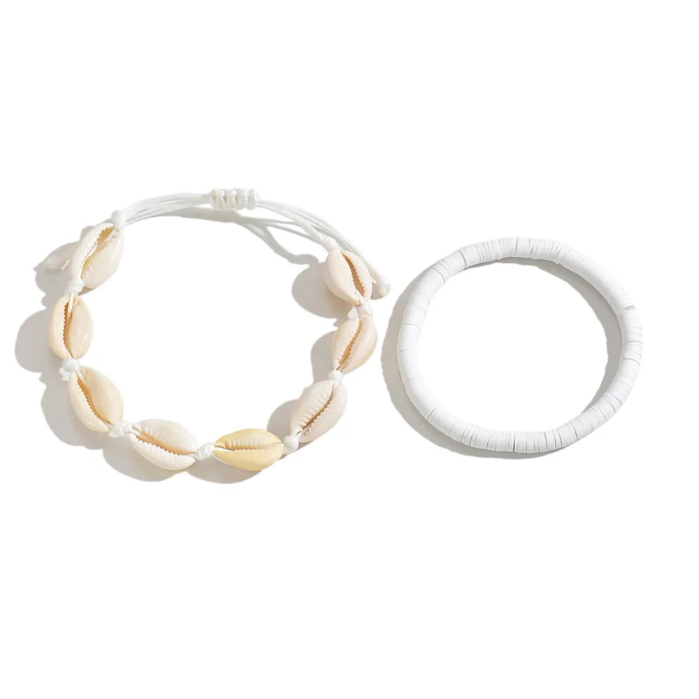 2pcs/Set Creative Ocean Animal Conch Shell Anklets For Women White Foot Chains Beach Jewelry Ankle Bracelet Summer Accessories