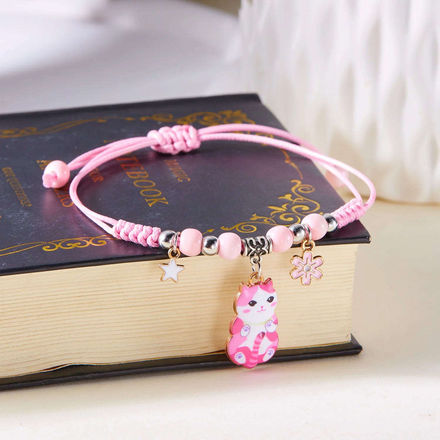 Handmade Cute Cartoon Cat Bracelets For Women Cute Flower Star Kitten Ceramic Beads Adjustable Bracelet Friendship Jewelry Gifts