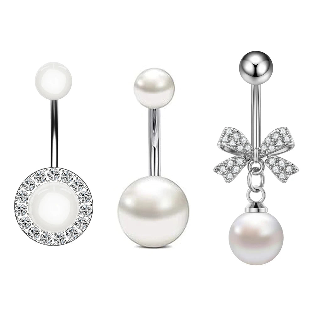 3 teile/los Perle Schmetterling-Bogen Bauchnabel Ringe für Frauen Mädchen 14G Gebogene Blume Herz-Förmigen Bauch Nabel piercing Schmuck Sets