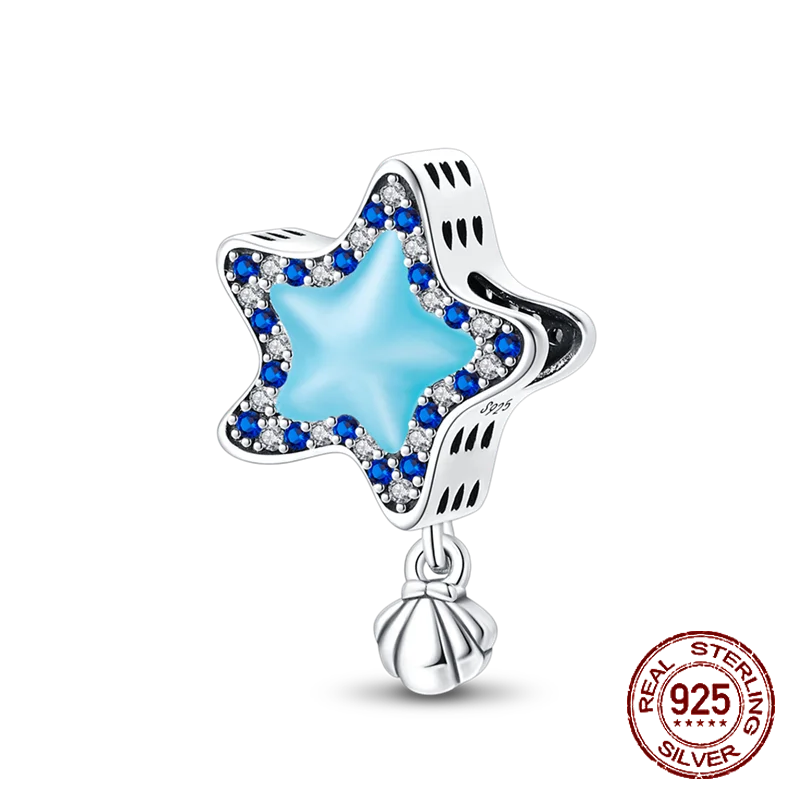 Breloque en argent sterling 925 représentant la lune, l'étoile, l'avion, l'espace, série bleue, compatible avec les bracelets Pandora originaux, bijoux à offrir