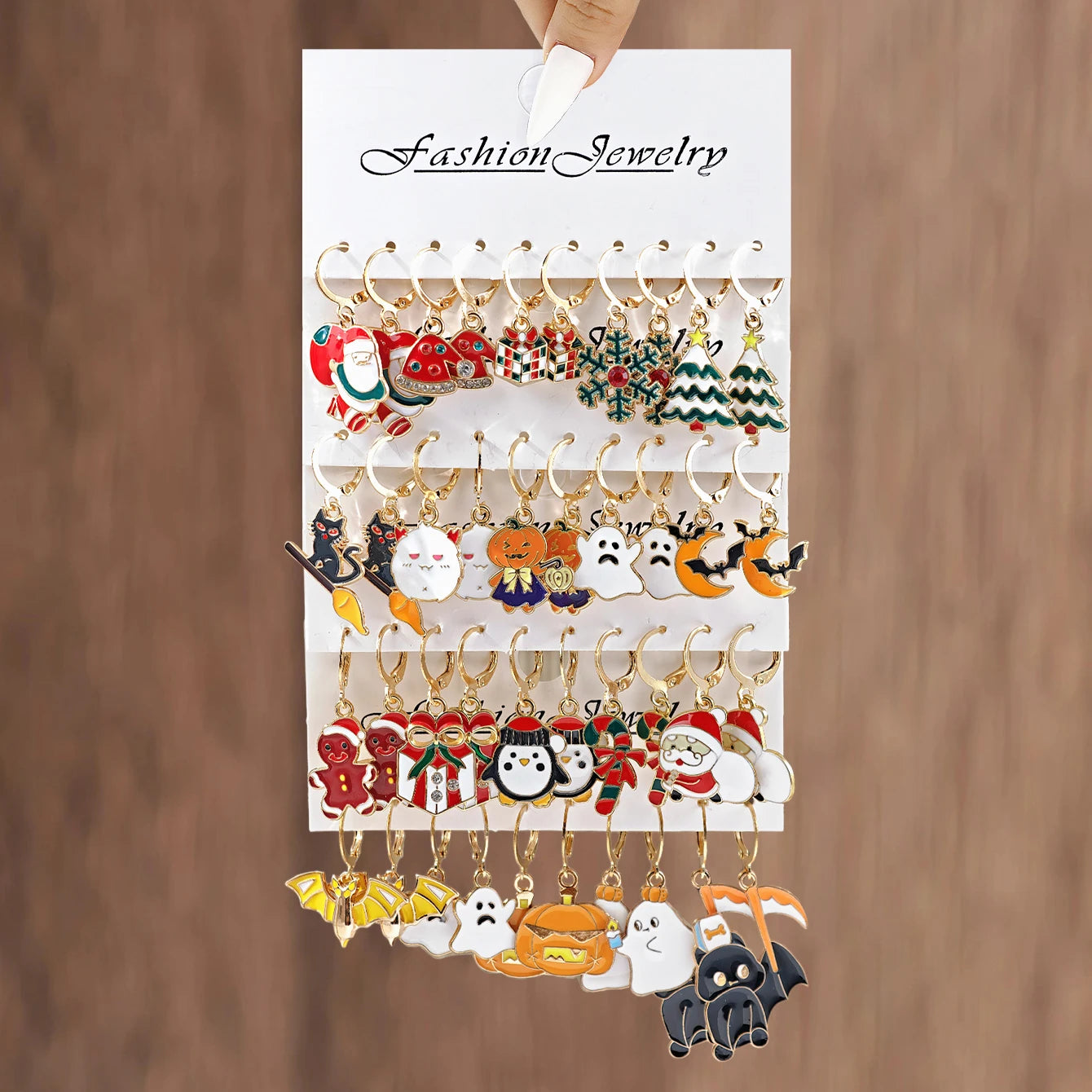 Cross border New Halloween Christmas Holiday Party Series Metal Oil Drop Earrings Set Cute Santa Gingerbread Man Pumpkin Head Ba