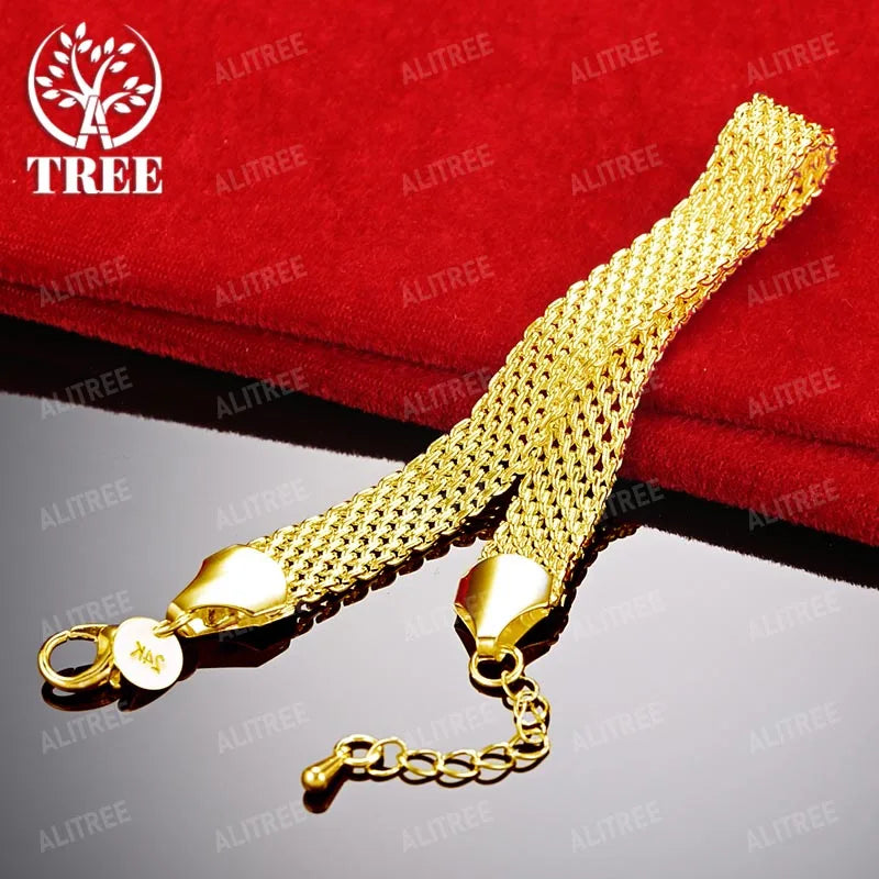 ALITREE 18K Gold Watchband Bracelet Gift For Woman Man Birthday Party Wedding Engagement Jewelry Width 10mm Chain