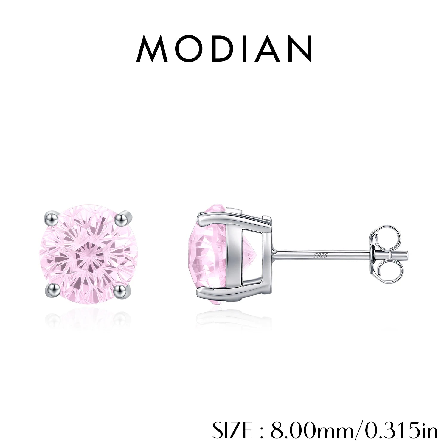 MODIAN 925 Sterling Silver Sweet Light Pink Round Firework Cut CZ Studs Earrings For Women And Men Fine Jewelry