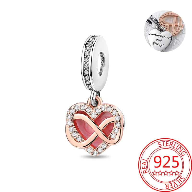 925 Sterling Silver Real Rose Gold Pink Octopus Summer Turtle Heart Dangle Charm Fit Original Bracelet Necklaces Bracelet Girl