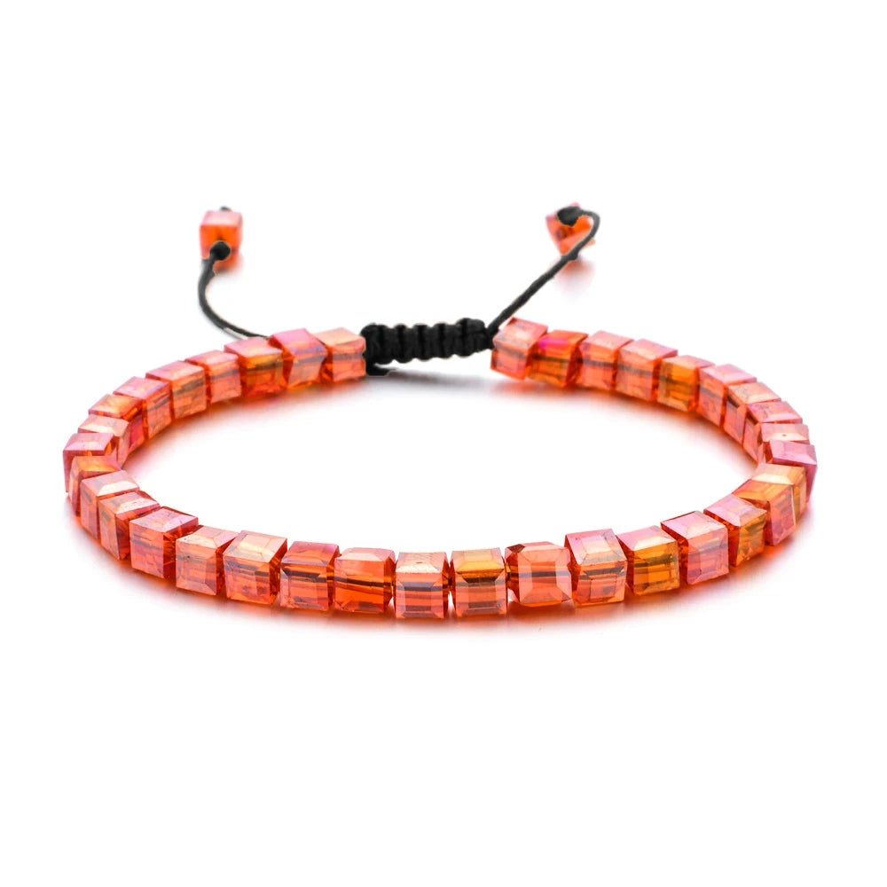 MKENDN Square Austrian Crystal Bead Bracelet Adjustable Braided Rope Bracelet Luxury Shimmering Glass Bead Jewelry for Men Women