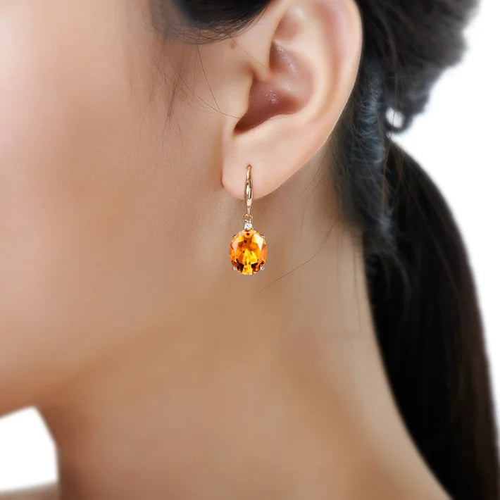 Wedding Natural Citrine Drop Earrings for Women 14K Yellow Gold Timeless Design Delicate Female Luxury Earrings Fine Jewelry