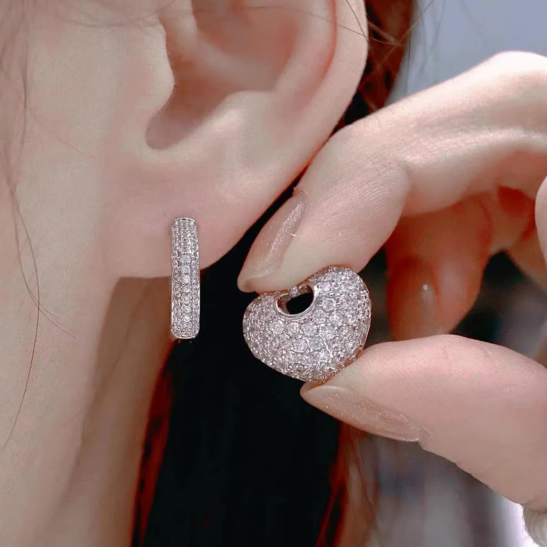 Real 925 Sterling Silver Full D/VVS1 Moissanite Heart Hoop Earrings for Women Fine Jewelry Valentine Day Gift