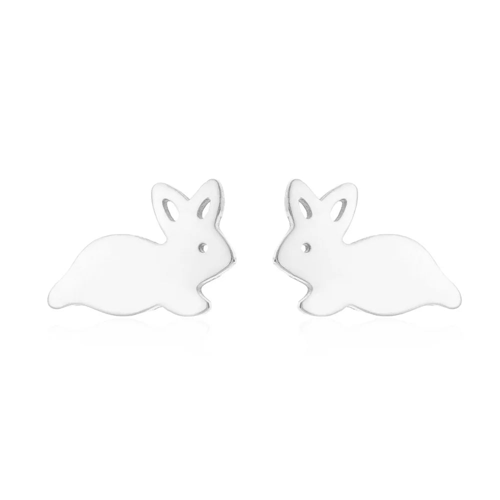 HIPPOP Street Rock Stud Earring Piercings Fashion Stainless Steel Cute Animal Rabbit Earstuds Earrings for Men and Women Gift
