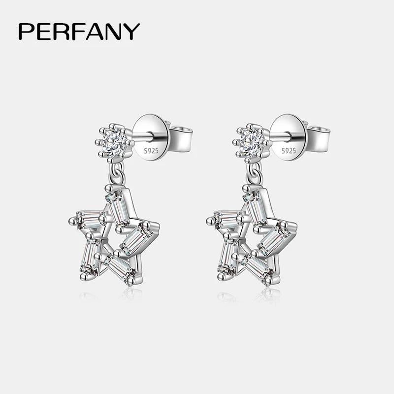 PERFANY 0.2CT Moissanite Drop Earring Women S925 Pure Silver Star Design Laboratory Diamond Fashion Jewelry Party Gift - Madeinsea©