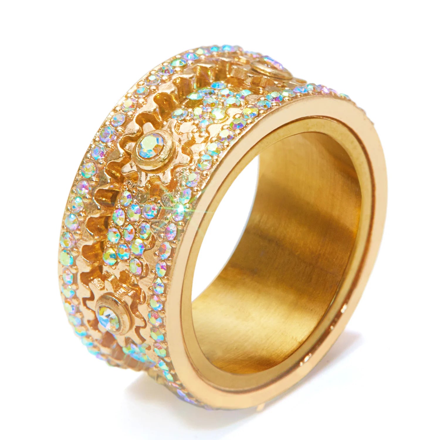 New Spinner Zircon Rings For Men Women Full Rhinestone Stainless Steel Rotatable Finger Ring Anxiety Relief Stress Jewelry Gifts