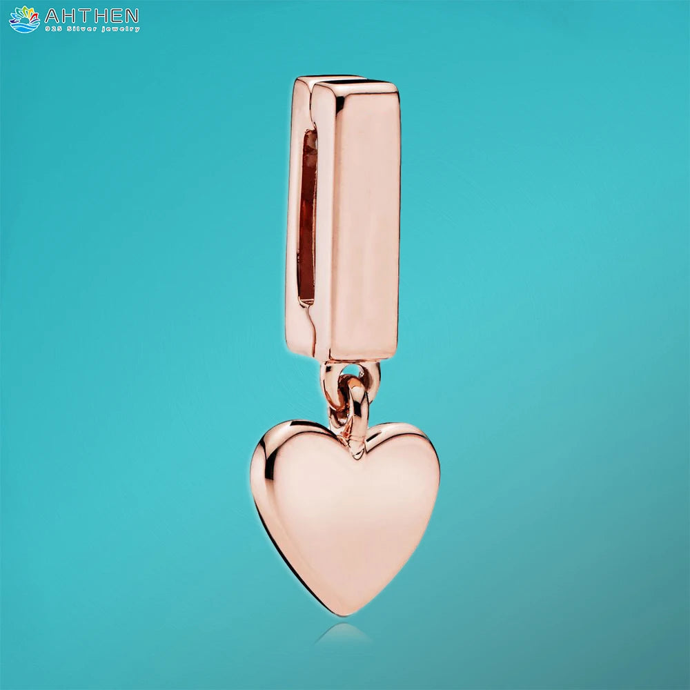 Ahthen 925 Sterling Silver Bead Silver Star Timeless Sparkle Heart Dangle Clip Charms fit Snake Chain Reflexions Bracelets