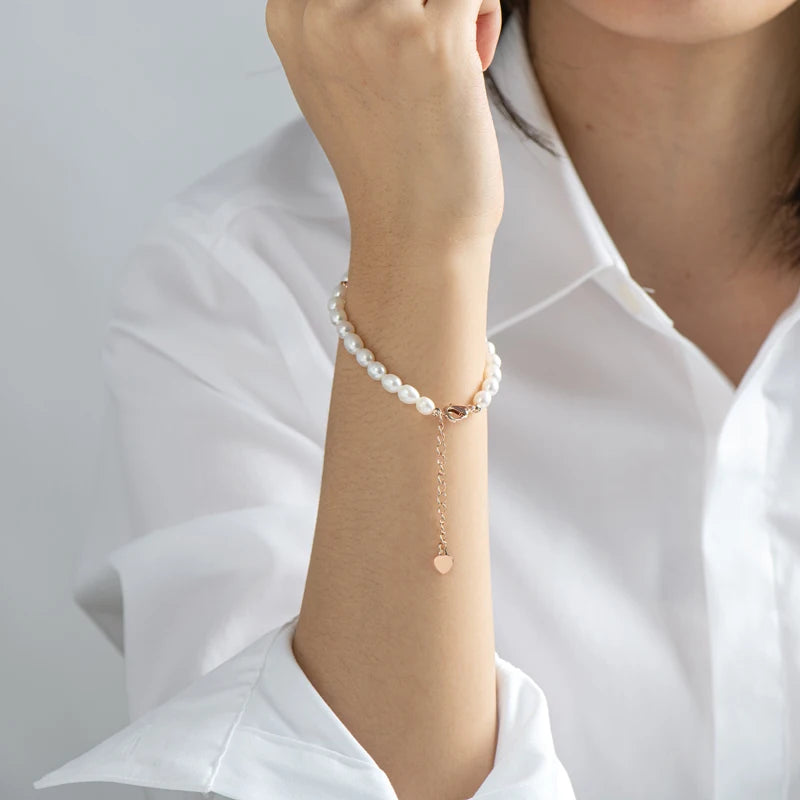 14K Gold Plated  Real Natural Freshwater Pearl Fashion Bracelet Ladies Elegant Bracelet Jewelry Girlfriend Birthday Wedding Gift