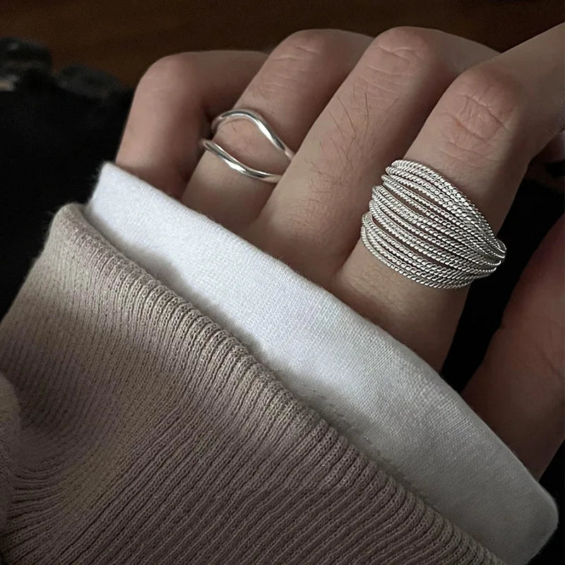 Creative Unique Lines Ring For Women Moonstone Irregular Jewelry Finger Adjustable Open Vintage Ring For Party Birthday Gifts