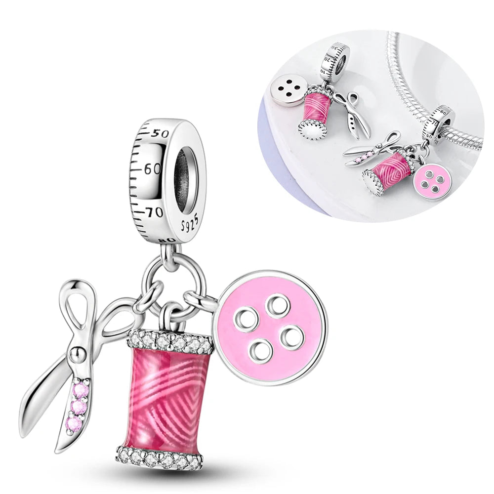 925 Silver Girl Lady Lipstick Makeup Charm Dangle Pendant Beads Fit Original Bangle Cosmetic Charms Bracelet DIY Making Jewelry