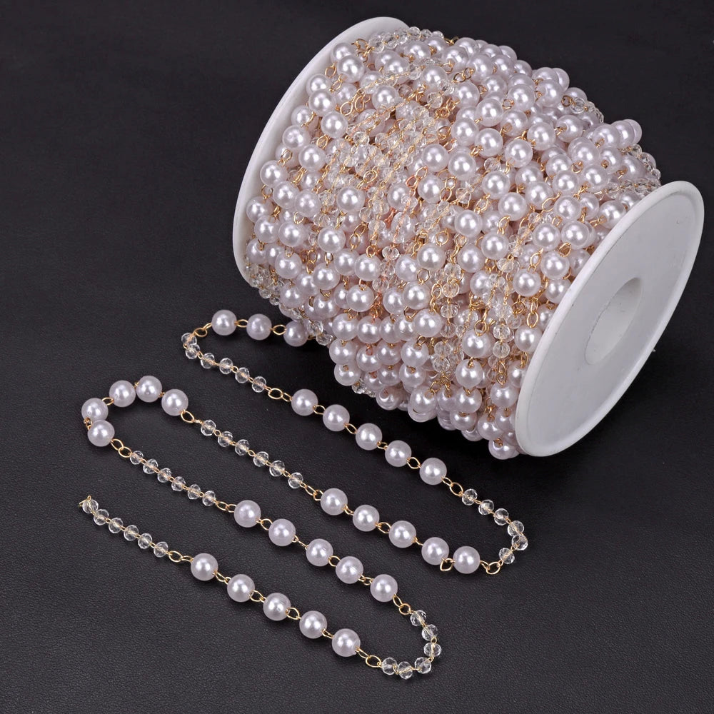 50/100cm Imitation Pearl Beads Handmade Chain Gold Color Adjustable Zinc Alloy Beading Chains For Jewelry Making Crafts Supplies