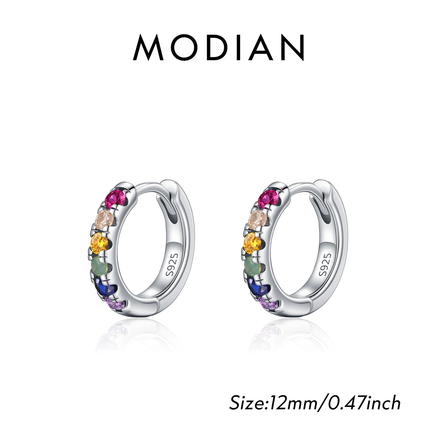 MODIAN 3 Sizes Colorful Ear Buckle 925 Sterling Silver Trendy Stackable Round Zirconia Hoop Earrings For Women Fine Jewelry