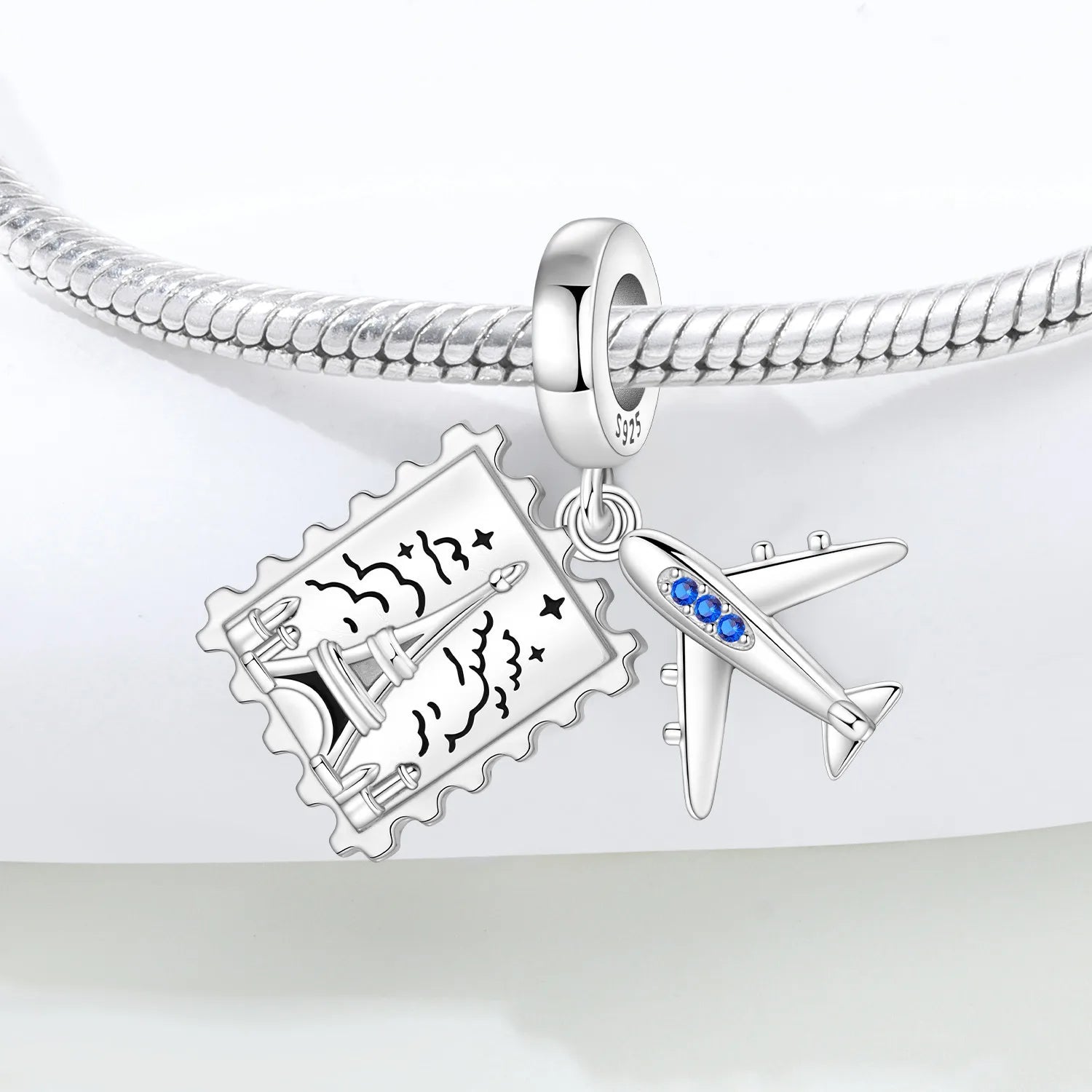 PANPOKI 925 Sterling Silver Eiffel Tower Stamp Airplane Beads Original Pendants Bracelet Charm Jewelry Party DIY Trendy Gifts