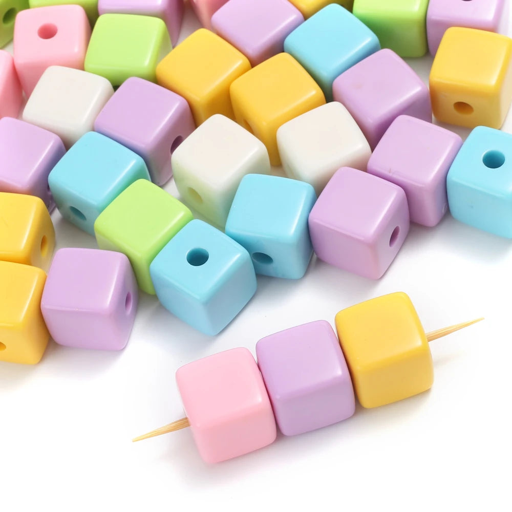 10Pcs 15mm Colorful Square Acrylic Beads Spacer Loose Bead For Handmade Jewelry Making DIY Necklace Bracelet Earrings Accessorie