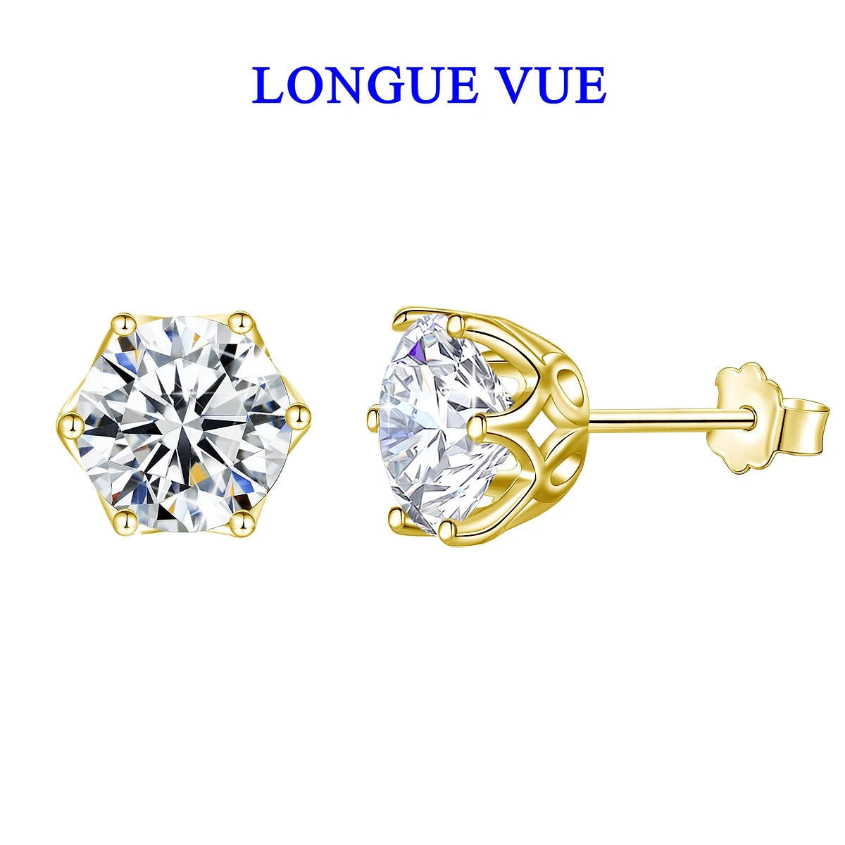 14K Gold Filled Moissanite Ear Stud Piercing Anti-allergy AU585 K Gold Push-Back Stud Earrings for Women Birthday New Year Gift