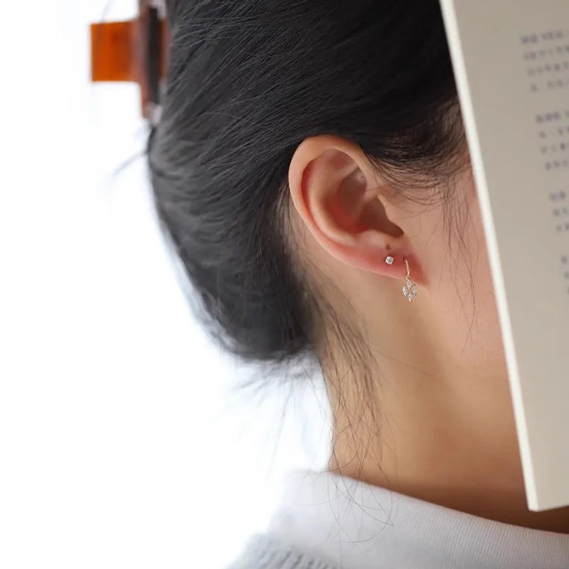 925 Sterling Silber vergoldet 14 Karat Gold Japanische Vintage Diamant Zirkon Anhänger Ohrringe für Frauen Exquisiter Alltagsschmuck