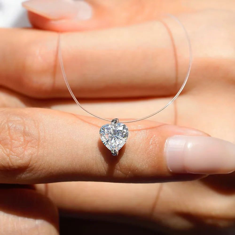 Serenity 1ct Moissanite Necklace Invisible Transparent Fishing Line Women Gift S925 Sterling Silver Pendant Necklace Plated 18K