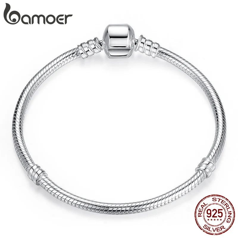 BAMOER TOP VERKAUF Authentische 100% 925 Sterling Silber Schlange Kette Armreif &amp; Armband für Frauen Luxus Schmuck 17-22CM PAS902