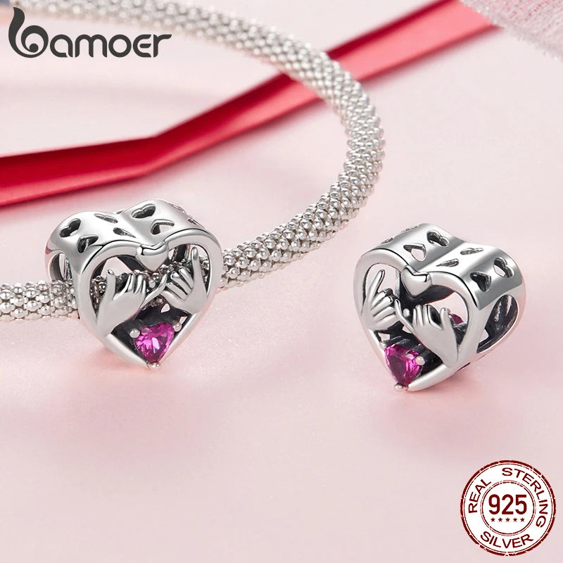 BAMOER 2025 Family Series 925 Sterling Silver Sister Mother Charm fit Original Bracelet DIY Jewelry Accessories Heart Beads