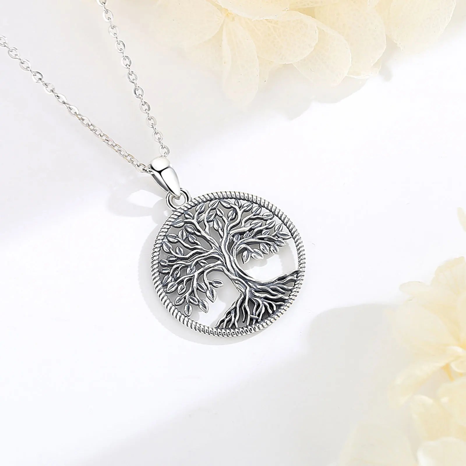 Eudora 925 Sterling Silver Vintage Tree of Life Necklace Vintage Yggdrasil Pendant Tree Jewelry Gift for Mom and Grandma Women