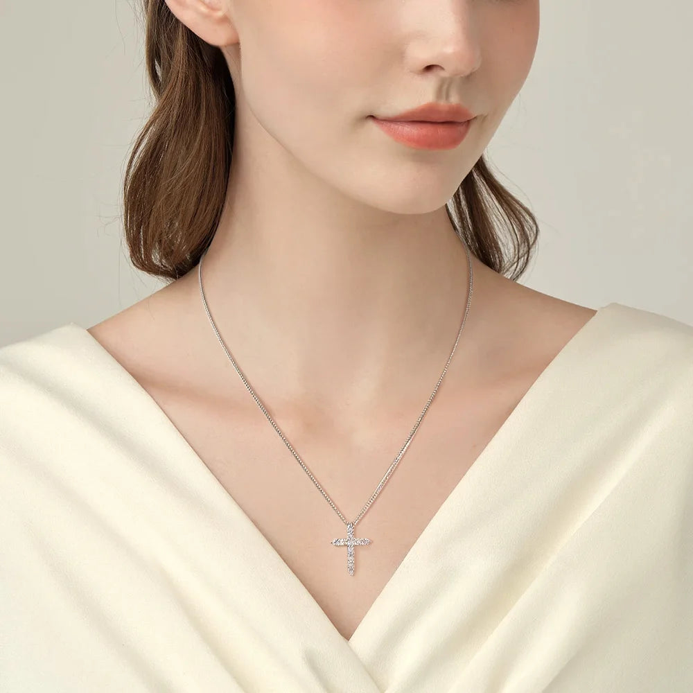 Serenity 5mm D Color Moissanite Cross Necklace for Women Men Gift 100% 925 Sterling Silver Chopin Chain Pendant Necklace Jewelry