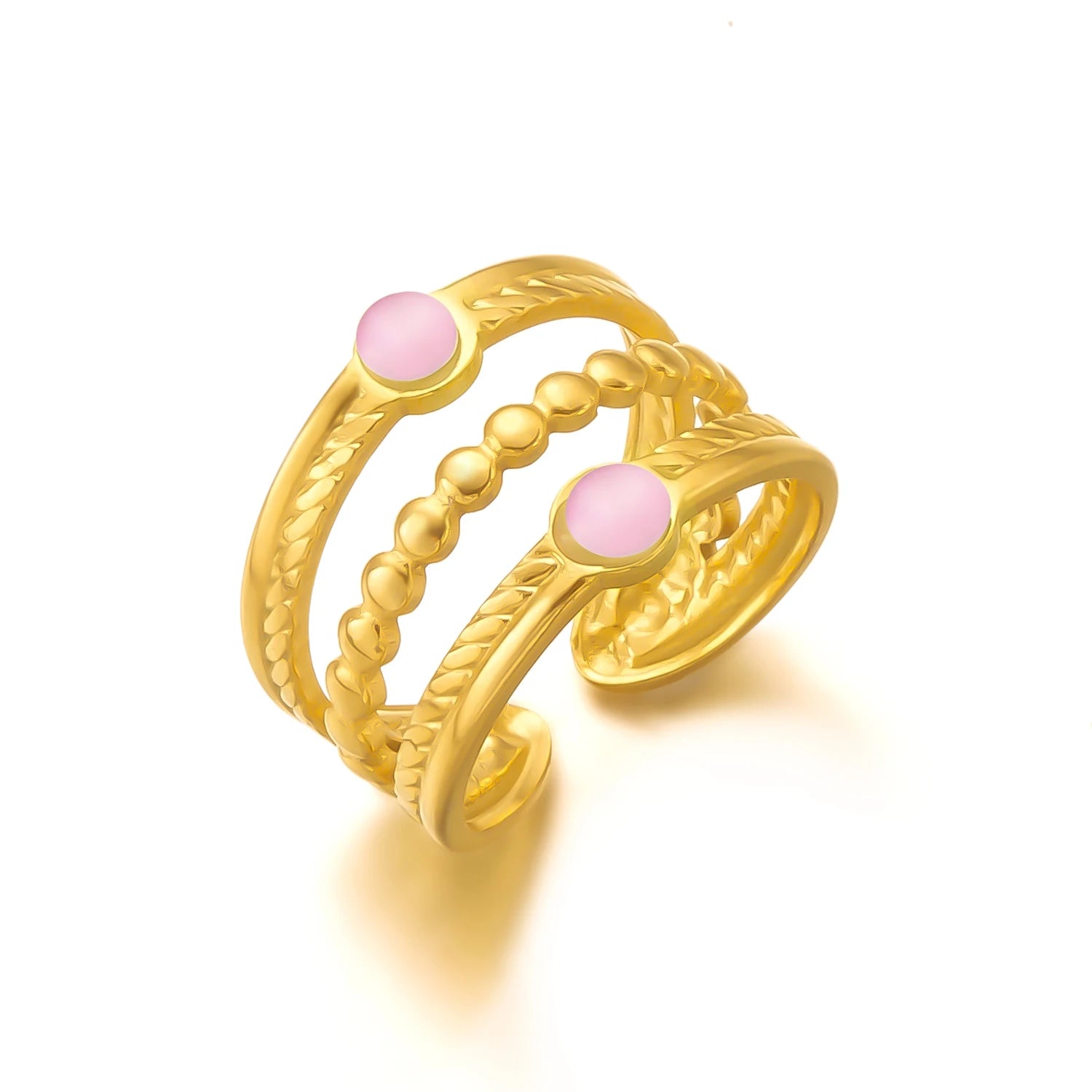Gold Color Stainless Steel Ring for Women Colorful Leaf Daisy Flower Opal Opening Adjustable Finger Ring Wedding Jewelry Gift