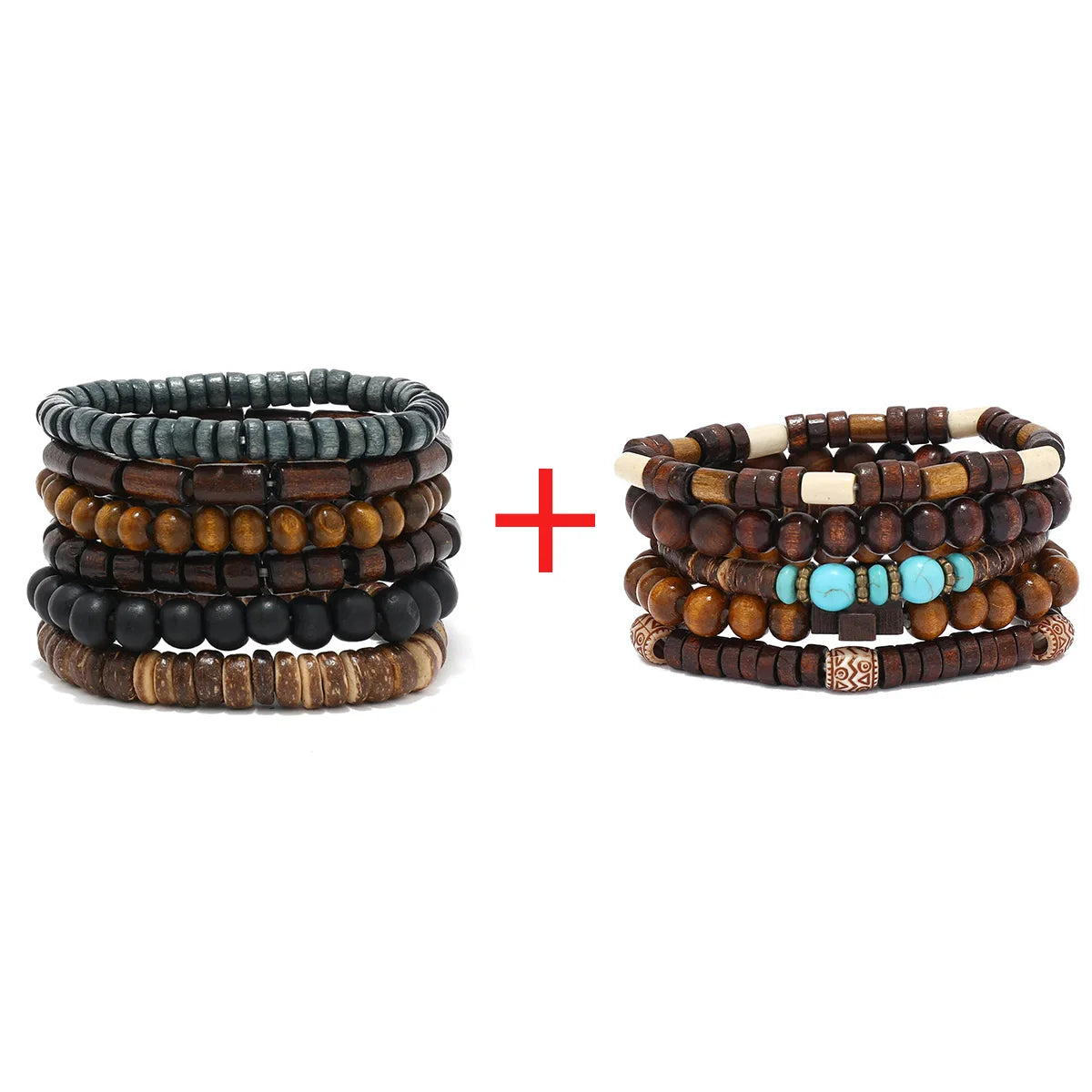 Vintage Cross Multi-Layer Beaded Wooden Beads Men's Bracelet Multi-Piece Set Bracelet