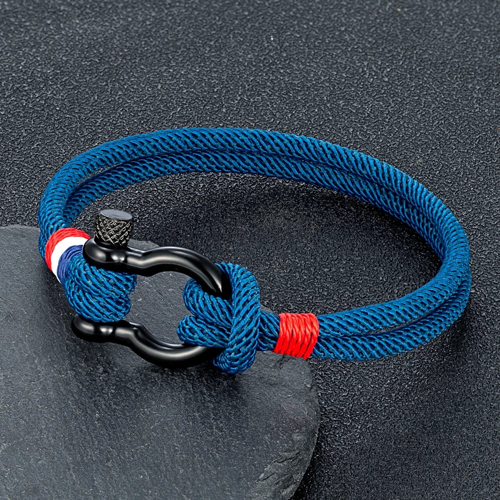 MKENDN New Black Stainless Steel Shackle Buckle Men Women Handmade Woven Double-Layer Design France Flag Couple Jewelry Gifts - Madeinsea©