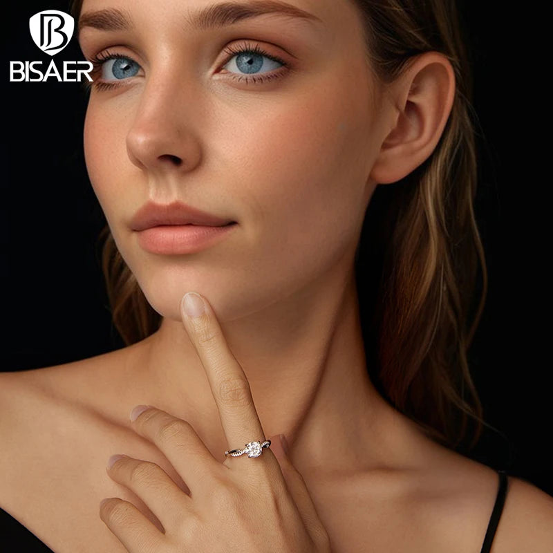 BISAER 1CT Moissanite Ring 925 Sterling Silver VVS1 EX Twisted Vine Diamond Eternal Love Band for Women Wedding Fine Jewelry