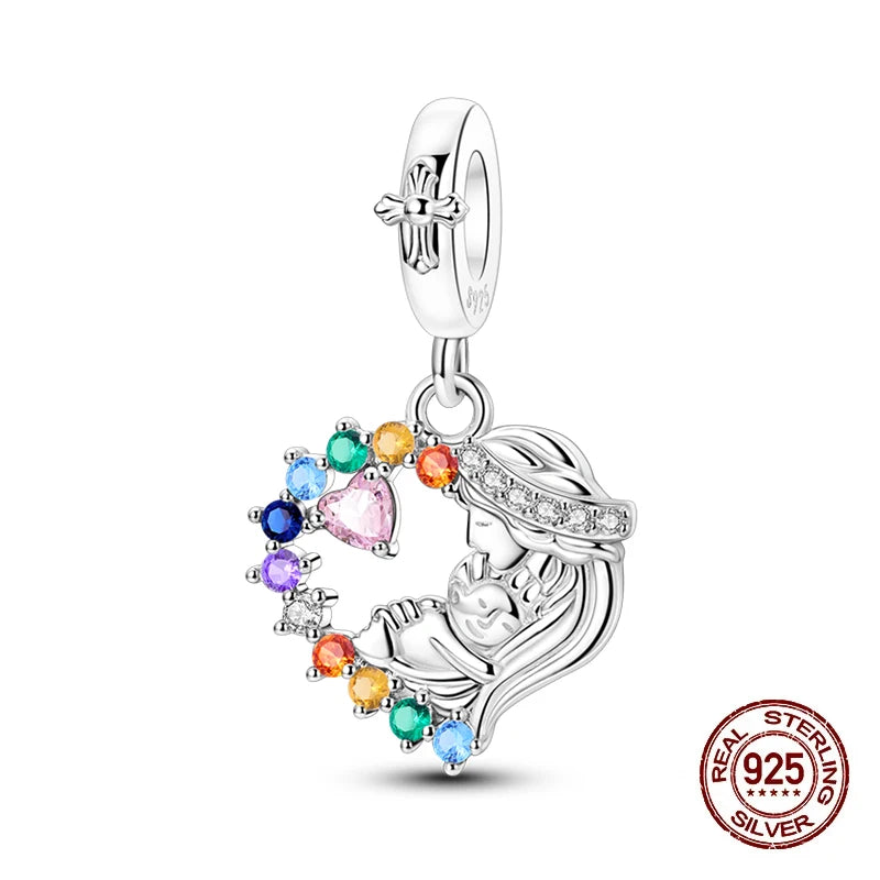 Fashion 925 Sterling Silver Heart Shape Tree Of Life Mother Sister Hug Charms Beads Fit Original Bracelets Fine DIY Jewelry Gift