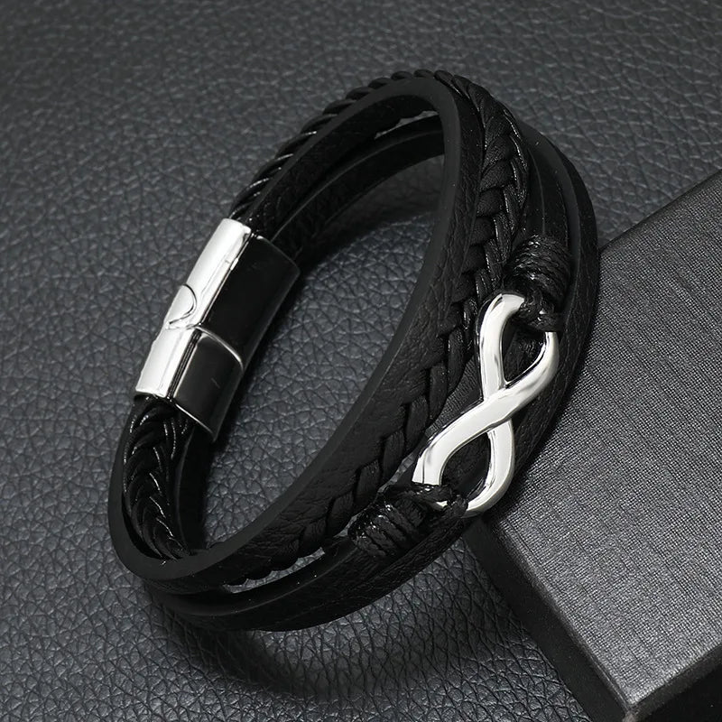Fashion Punk Leather Bracelet For Men Stainless Steel Bracelet Multilayer Braided Rope Male Bracelet Lover Gift
