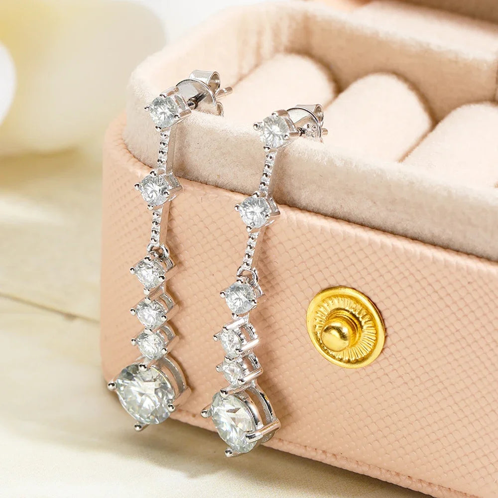 Serenity 2.6ct All Moissanite Drop Earrings For Women Anniversary Gift S925 Sterling Silver Tassel Pendant Earrings Fine Jewelry