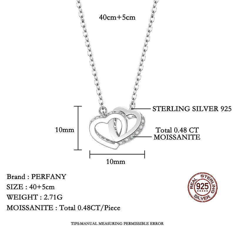 PERFANY All Moissanite Necklace for Women S925 Pure Silver Double Heart Design Laboratory Diamond Pendant Fashion Luxury Jewelry - Madeinsea©