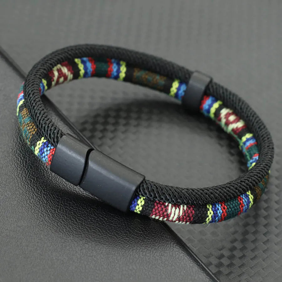 5 Colors Ethnic Rope Bracelet For Men Bilayer Detachable Magnet Buckle Wrap Braslet Bangle Grade A Fabric Braclet Pulsera Tela
