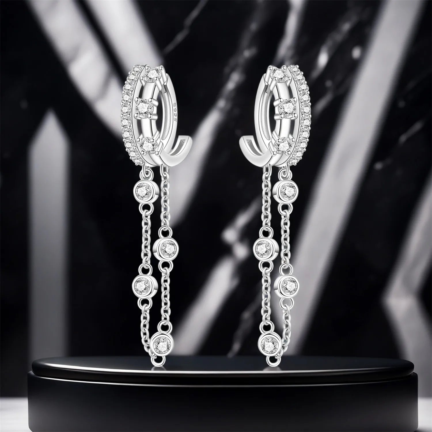 PANPOKI 925 Sterling Silver Simple Double-layer Tassel Drop Earrings Women Earrings Charm Versatile Party Jewelry Trendy Gifts