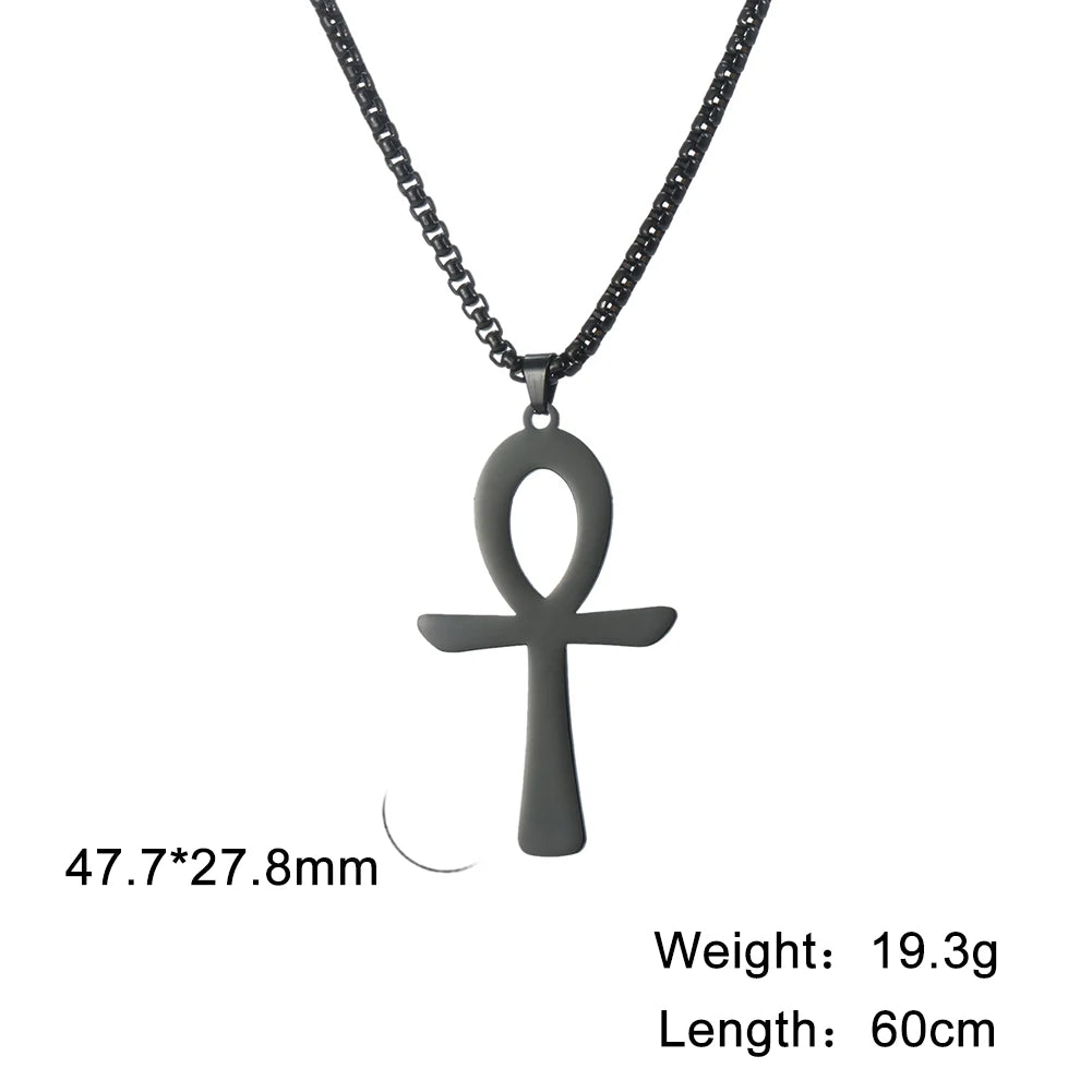 Dreamtimes Simple Classic Cross Stainless Steel Necklace Egyptian Ankh Life Symbol Antique Pendant Long Chain Necklaces Jewelry