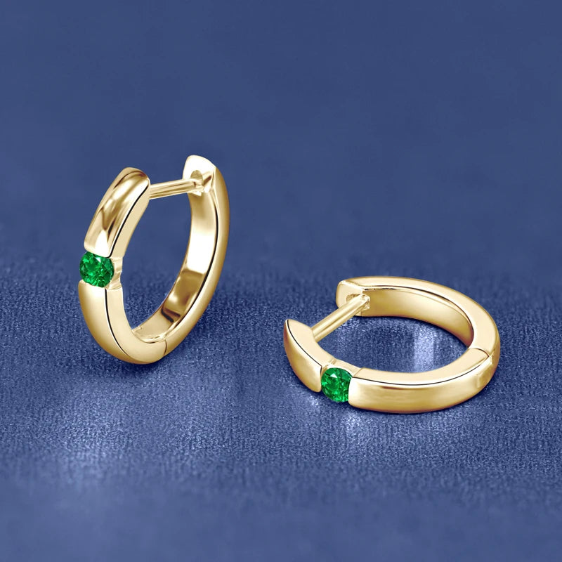 925 Sterling Silver 14K Gold Plated Elegant Ladies Hoop Earring 2.5mm Round Zambian Emerald Earrings for Women Jewelry Gift