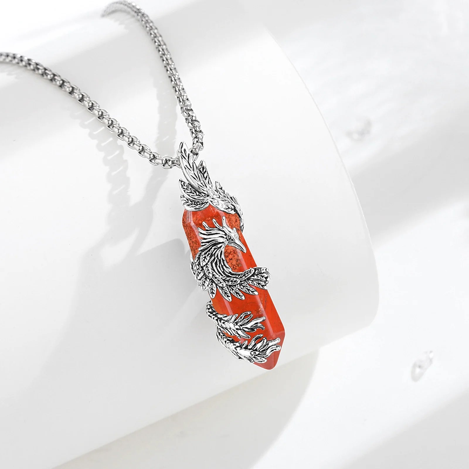 Collier prismatique hexagonal en pierre rouge Eudora Phoenix Twining, pendentif en cristal de pierre de guérison énergétique, bijoux spirituels, cadeau pour femme
