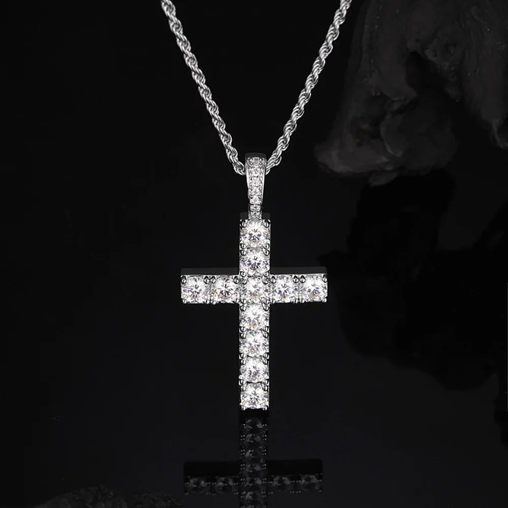Serenity 5.5ct D Moissanite Cross Necklace for Women Men Gift 100% S925 Sterling Silver 1.6mm Rope Chain Jesus Pendant Necklace - Madeinsea©