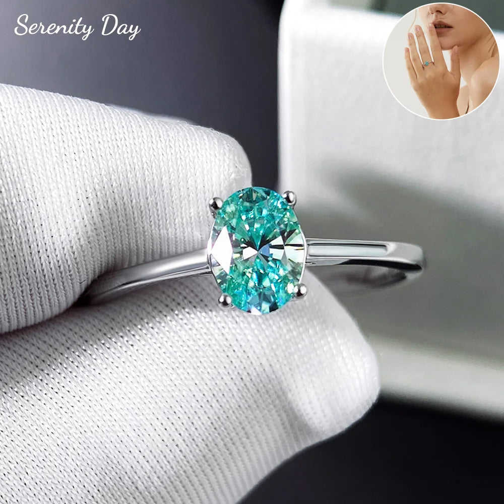 Serenity 1ct Oval Cut Paraiba Green Moissanite Rings for Women 100% 925 Sterling Silver Plated 18K Lab Diamond Rings Jewelry GRA - Madeinsea©