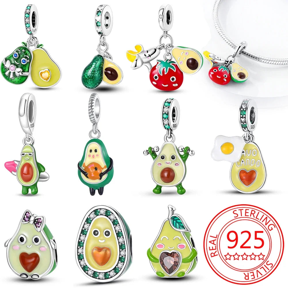 925 Sterling Silver Health Avocado Banana Tomato Charm Pendant Fit Charm Original Bracelet Made for Women Jewelry Making