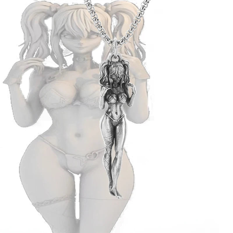Silver-Plated Anime Mecha Beautiful Girl Girl Pendant Necklace Men and Women Hip-Hop Rock Punk Trendy Jewelry Gift - Madeinsea©