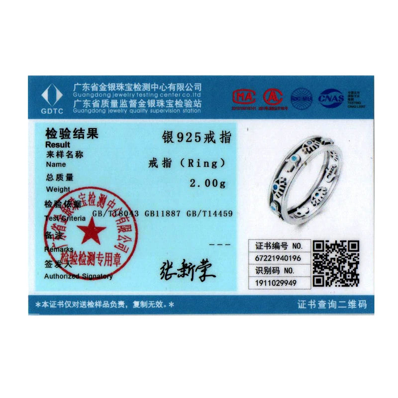 BISAER 925 Sterling Silver Blue Evil Eyes & Hand Fatima Ring Hollow Symbol Lucky Band For Women Party Original Fine Jewelry Gift