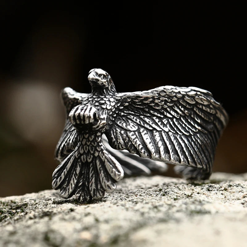 BEIER 2022 Updated Vikings Nordic Style Raven Eagle Ring Mens Vintage Heavy Stainless Steel Rings Unique Biker Animal Jewelry - Madeinsea©