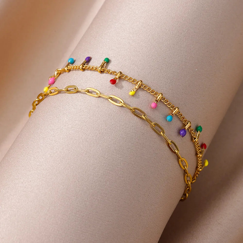 Colorful Boho Drops Anklets For Women Gold Color Stainless Steel Geometric Anklet Luxury Wedding Aesthetic Summer Jewelry Gift