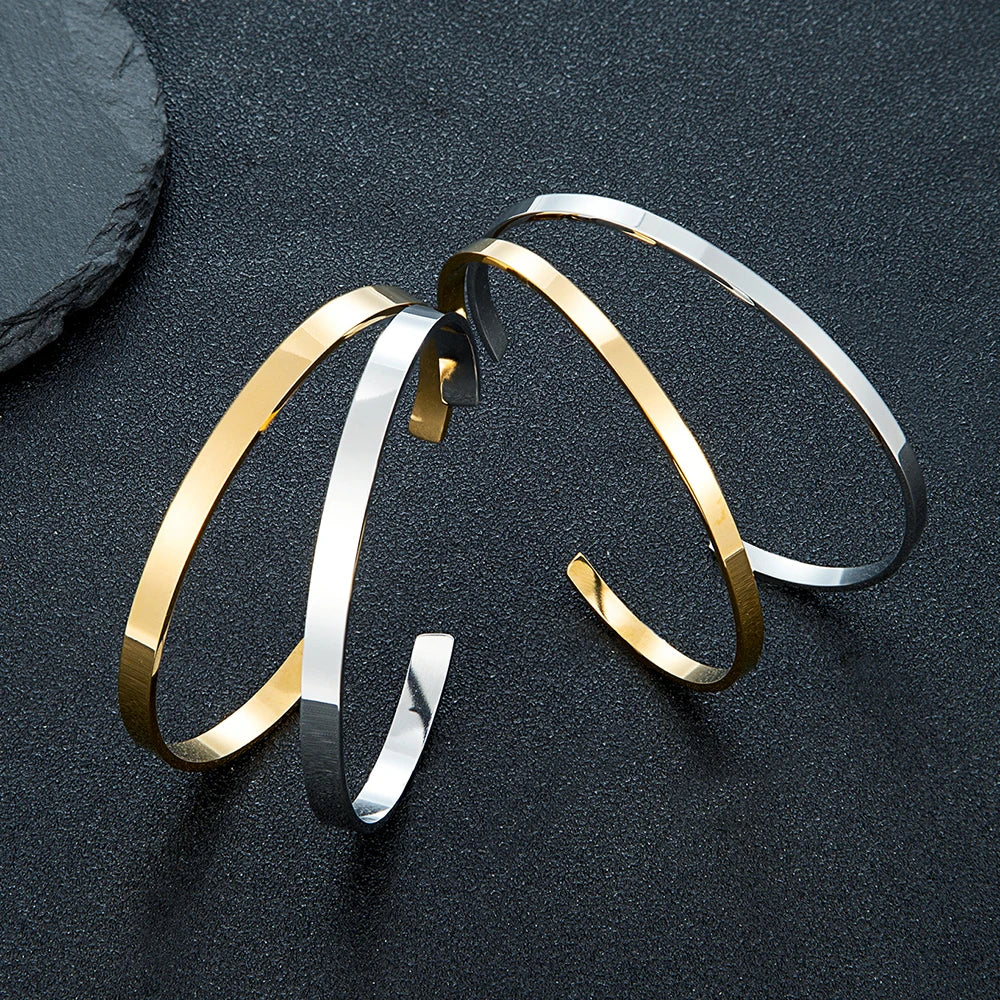 MKENDN Classic Light Luxury Premium Feeling Bracelet Stainless Steel Minimalist Unisex Cuff Couple Jewelry Gifts